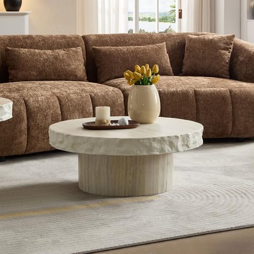 JUSTONE Round Coffee Tables for Living Room, Faux Mars Pattern Modern - Image 4