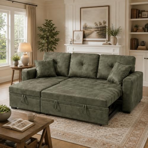 Eafurn Tufted Sectional Sleeper Sofa Pull Out Couch Bed Modern Sofabed - Image 3