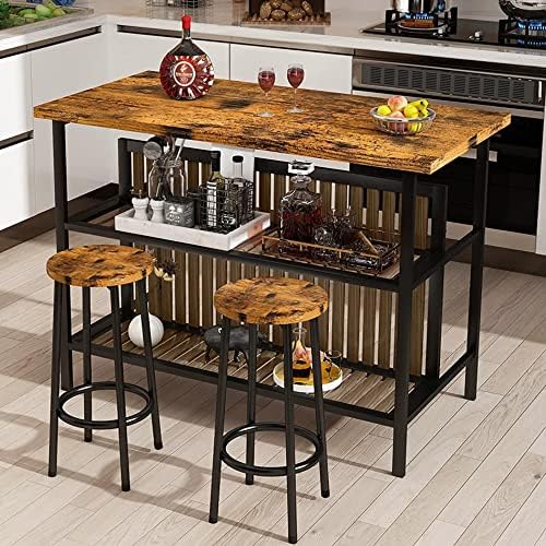 AWQM Kitchen Island with Seating & Storage, Bar Table & Chair Set - Image 2