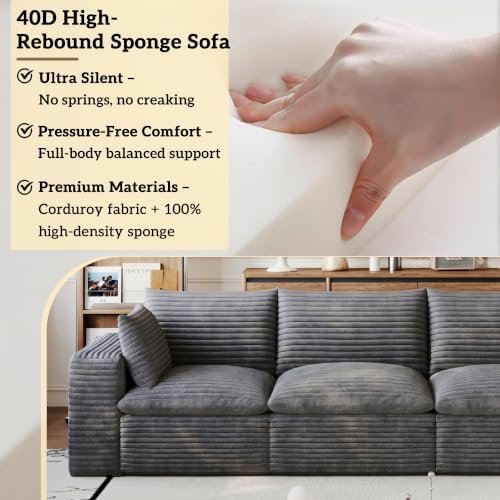 103" Cloud Couch Modular Sectional Sofa, Oversized L-Shaped 5 Seater Deep Seat - Image 4