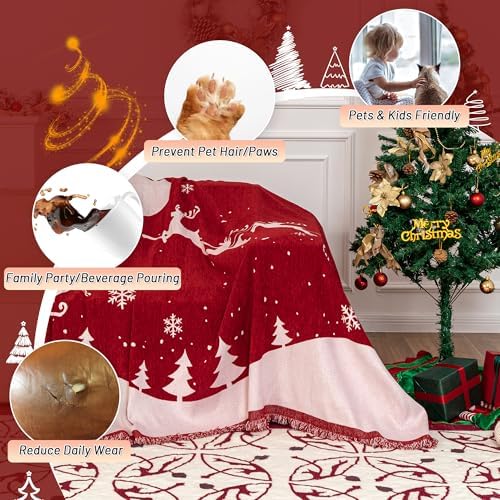 MYSKY HOME Christmas Couch Cover, Washable Pet Couch Covers - Image 2