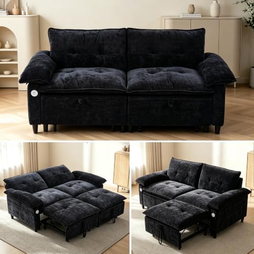 73" Sleeper Sofa Bed Full, Pre-Assembled Velvet Pull Out Sofa by Tabaray