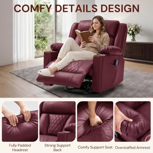 Korser Oversized Recliner Chair, 360° Swivel Rocker Recliner - Image 5