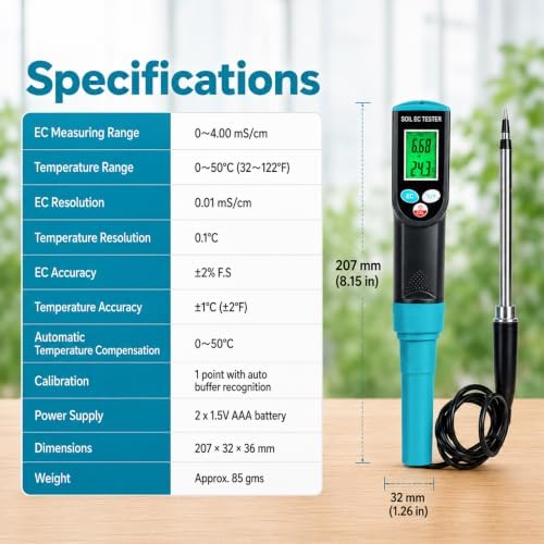 Digital Soil EC Meter 2-in-1 Porfessional Plants EC Temperature Tester Meter - Image 3