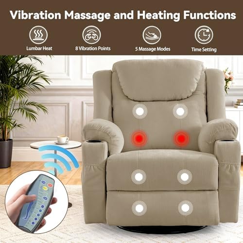Korser Oversized Recliner Chair, 360° Swivel Recliner - Image 4