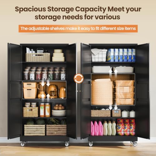Yizosh Black Rolling Metal Garage Storage Cabinet, Kitchen Storage Cabinet - Image 5