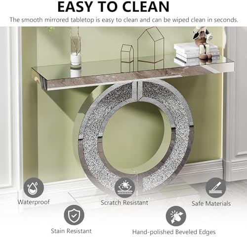O-Shaped Silver Mirrored Console Table and Round Wall Mirror Set, 2 Piece - Image 3