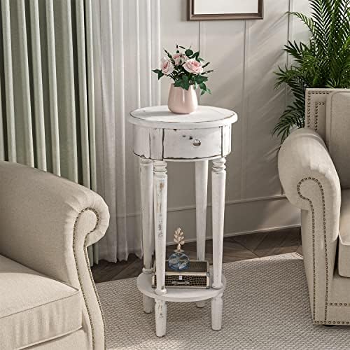 COSIEST Tall End Table with Drawer, Round Nightstand with Storage Shelf - Image 7