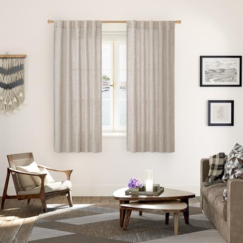 YoungsTex Linen Semi Sheer Curtains 63 Inch Length 2 Panels - Image 2