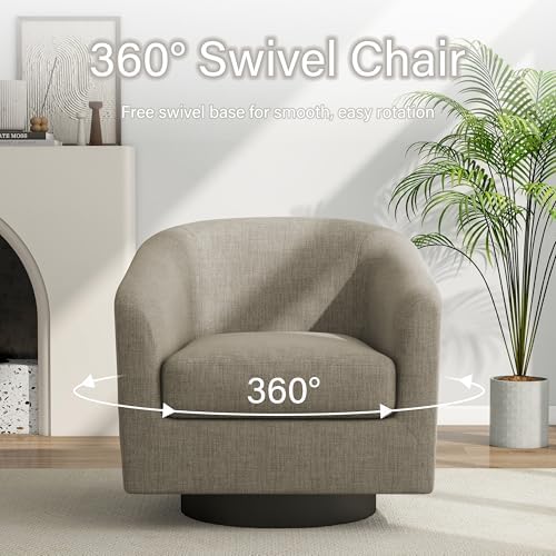 Pia Ricco Fabric 360° Swivel Barrel Accent Chair Light Brown - Image 4