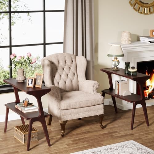 Tribesigns Set of 2 Solid Wood Side Table, 2-Tier Farmhouse End Table by Tribesigns