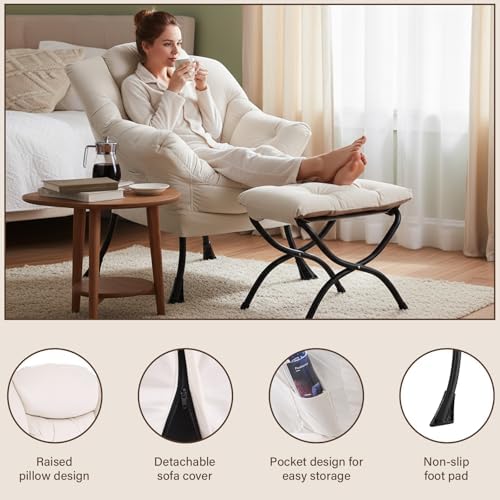 Welnow Lazy Chair with Ottoman, Reading Chair with Footrest - Image 4