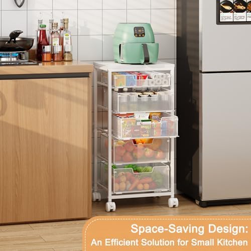 Kitchen Storage Cart with Wheels, 5-Tier Fruit Vegetable Storage Cart, Kitchen - Image 3