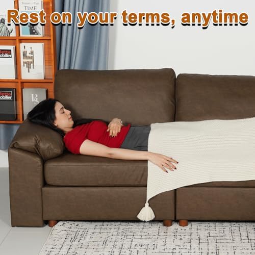 EASE MOOSE Leather Sectional Couch Sleeper, Modular Sofa Bed, Deep Brown - Image 4