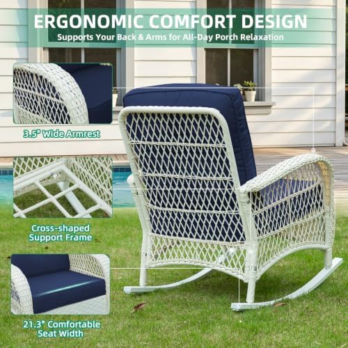 VIVIJASON Outdoor Rocking Chairs Set of 2, 3 Piece Patio Wicker Bistro Set - Image 4