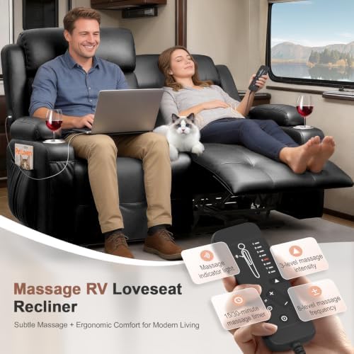Reclining Loveseat Sofa, RV Loveseats Recliner Sofas Wall Hugger, Double - Image 4