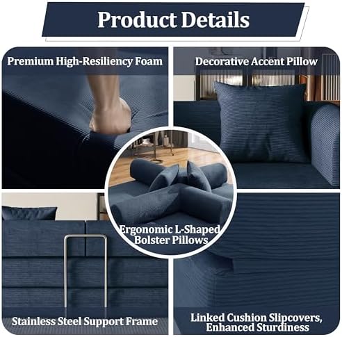 79'' Convertible Compressed Corduroy Folding Cloud Sofa Bed, 4 in 1 Modern - Image 5