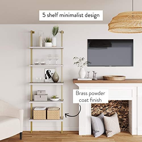 Nathan James Theo 5-Shelf Modern Bookcase, Open Wall Mount Ladder Bookshelf - Image 5