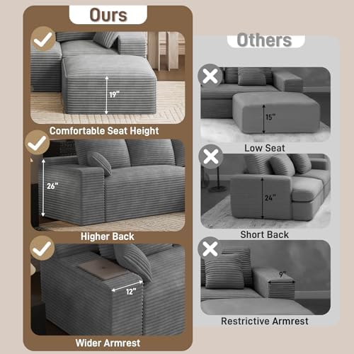 ONEMMLION 106" L-Shaped Cloud Boneless Couch - Image 4