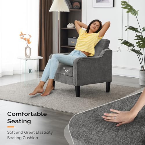 VINGLI Light Grey Accent Chair, Chenille Fabric Armchair - Image 4