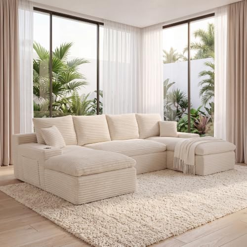 120" Modular Sectional Sofa, U Shaped Boneless Cloud Couch Beige - Image 3