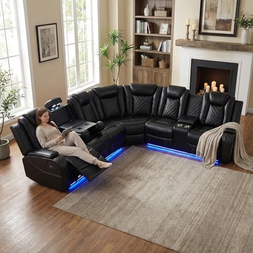 Power Recliner Sectional Sofa, L-Shaped Living Room Furniture Set, Reclining - Image 5