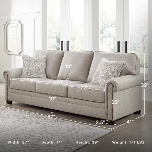 Signature Design by Ashley Beige Sofa, Nailhead Trim, No Assembly Required - Image 3