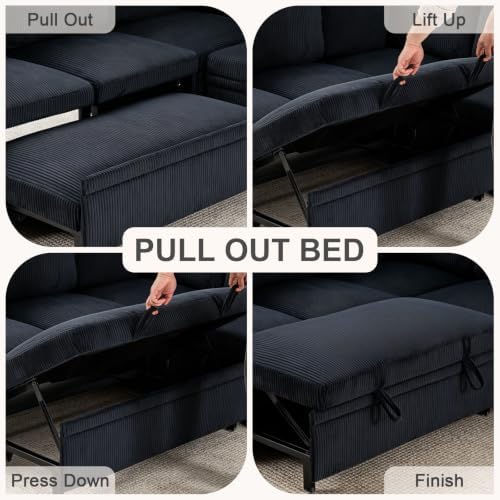 108''Modular Sectional Sleeper Sofa, L Shape Pull Out Sofa Bed - Image 6
