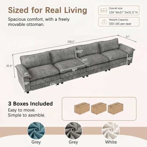 Homall 158.6" Cloud Couch, Modular Sectional Sofa, Light Grey - Image 2