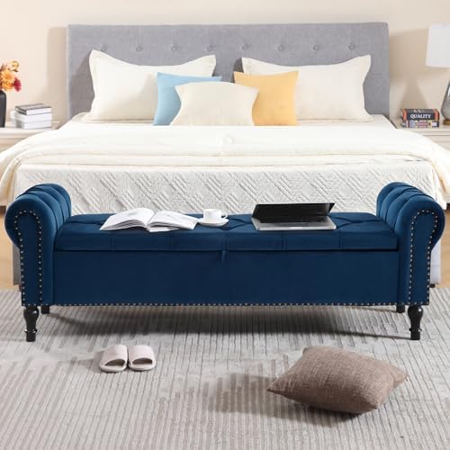 Velvet Storage Bench 67 Inch Upholstered Tufted Ottoman Bench - Image 5