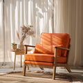 VINGLI Solid Wood Wide Armrests Accent Chair, Upholstered Mid Century Modern by VINGLI