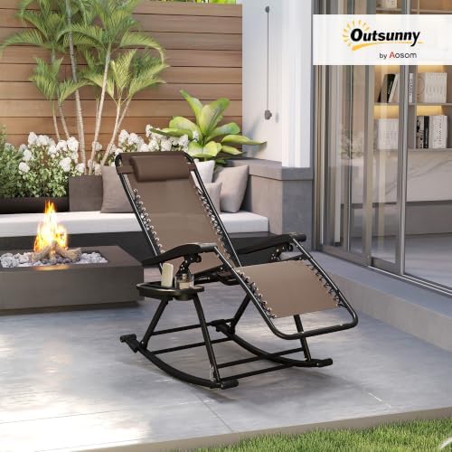 Outsunny Outdoor Rocking Chairs Zero Gravity Lounge Rocker Brown - Image 2
