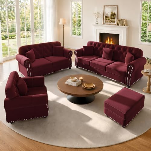 3-Piece Velvet Chesterfield Sofa Set by SmartEdge