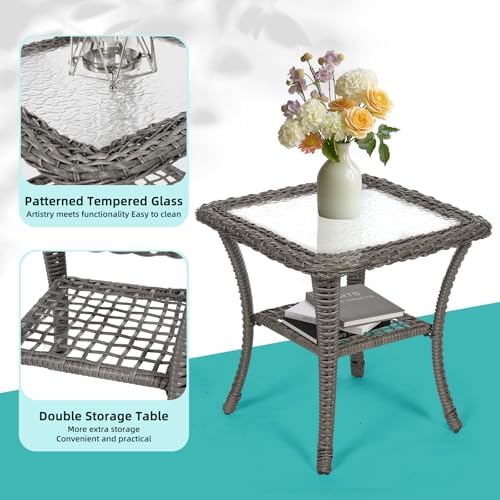 MEETWARM 3 Pieces Outdoor Wicker Rocking Chair Set, Rattan Patio Rocker Chairs - Image 6