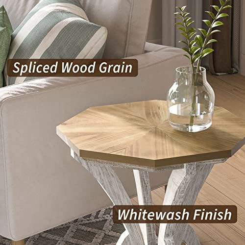 COSIEST Set of 2 Rustic Accent End Table, Octagonal Farmhouse Wood Side Table - Image 6