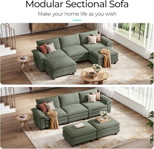 LINSY HOME 123'' Modular Sectional Sofa 3 Seat Couch Corduroy Cloud Couch - Image 6