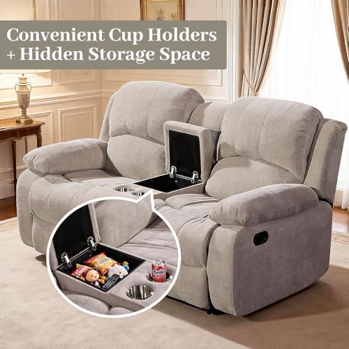 Betsy Furniture Soft Fabric Reclining Sofa Set, Drop Down Table, Cupholder - Image 5