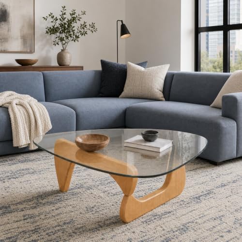EASYSOUL 44.88-Inch Mid-Century Modern Triangle Glass Coffee Table - Image 3