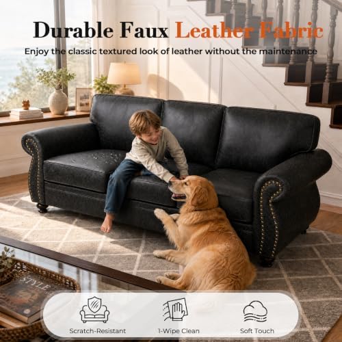 Couchus 71" W Loveseat Sofa Couch, Faux Leather Fabric Sofas - Image 4