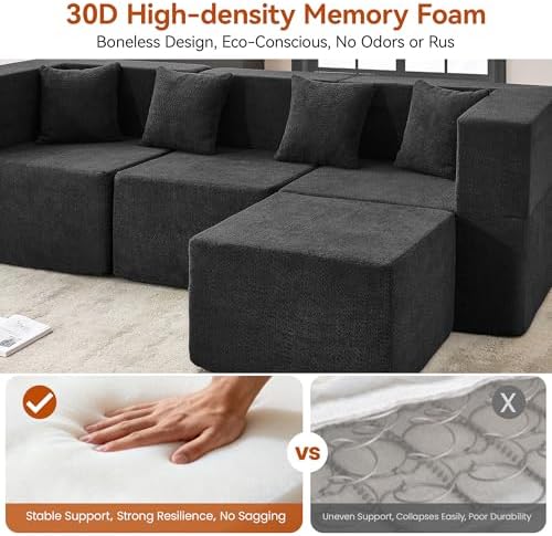 MONVANE 103" L-Shaped Modular Sectional Sofa, Jet Black - Image 5