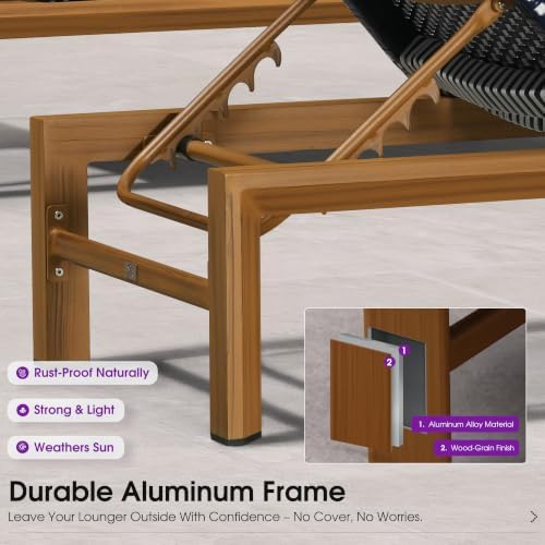 PURPLE LEAF Outdoor Chaise Lounge Extra Wide French Rattan Set of 2 - Image 6