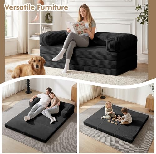 5-in-1 Convertible Sofa Bed, Corduroy Futon Couch Sleeper - Image 3