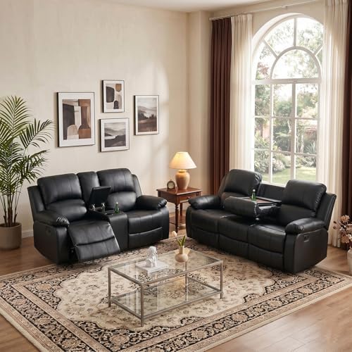Leather Recliner Sofa Set, Includes a Manual Loveseat and a 3 Seat Couch by BrisaNube