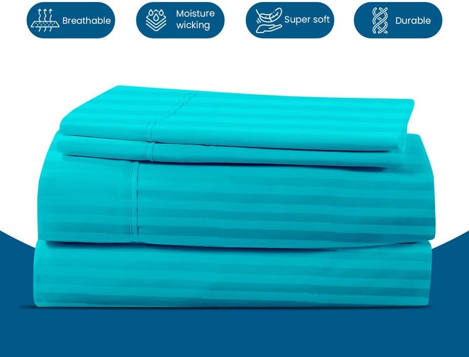 800 Series 100% Egyptian Cotton Sleeper Sofa Bed Sheet Set Stripe Full Size - Image 5