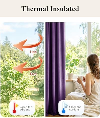 StangH Purple Velvet Curtains for Grils Bedroom Nursery, W52 x L96 - Image 6