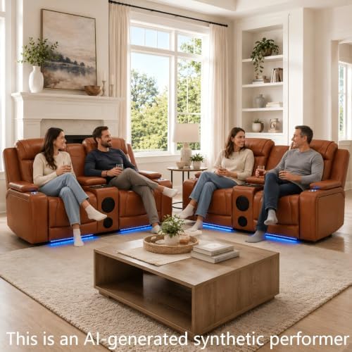 Power Recliner Sofa Set 3 Piece, Leather Reclining Couch - Image 5