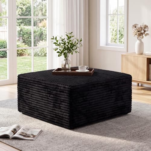Boneless Ottoman for Couch, Corduroy Cloud Ottoman, Oversized Square Large Pouf by TEKIROSE