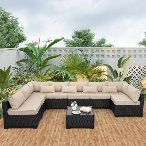 Rattaner 9 Pieces Outdoor Sectional All-Weather Wicker Patio Furniture Set by Rattaner