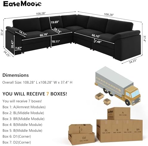 EASE MOOSE Large L Shape Sectional Couch, Oversized Modular Sectional Sofa - Image 2