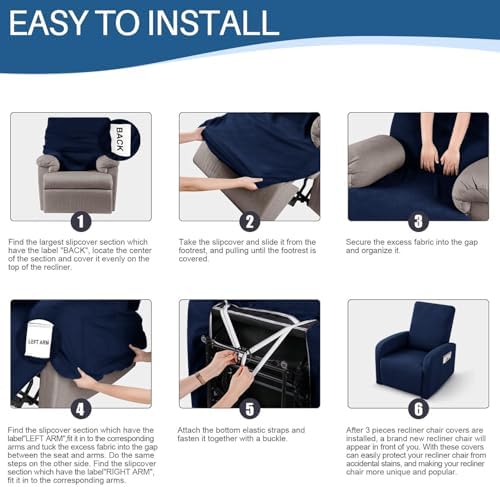 YEMYHOM 3 Pieces Stretch Recliner Slipcover Latest Jacquard Small Recliner - Image 6